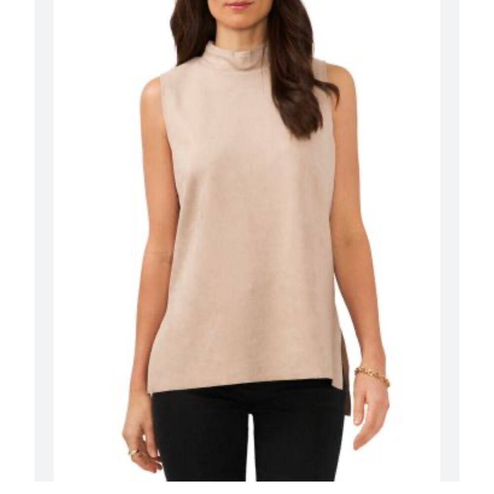 New Vince Camuto Mock Neck Faux Suede Top Size XS